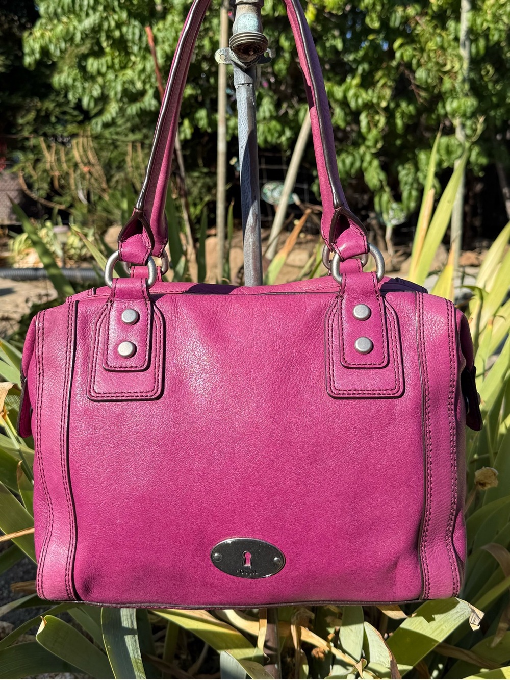 Fossil Marlow Leather Satchel - Vibrant Magenta Pink